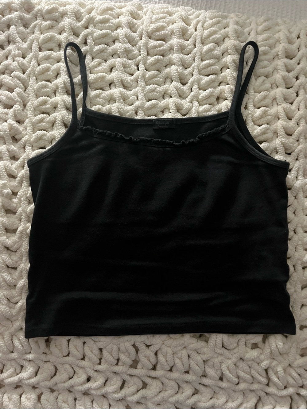 Brandy Melville Black Spaghetti Strap Tank with ruffle front trim